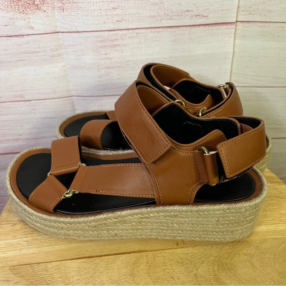 Aerosoles Aware Dave Velcro Straps‎ Platform Espadrille Sandals Size 8